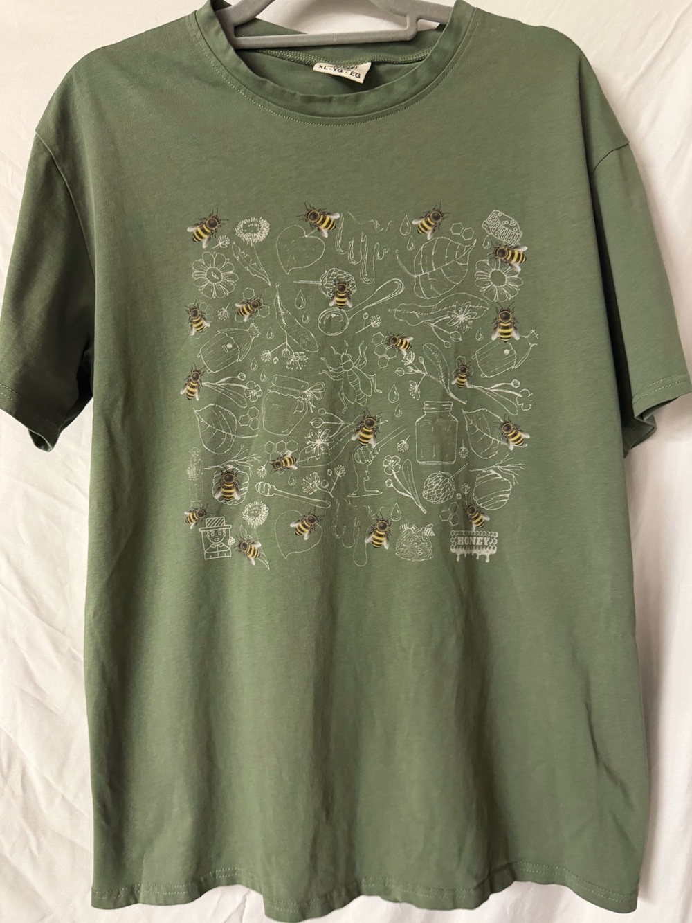 Olive Green Graphic Tee with Bee Motif